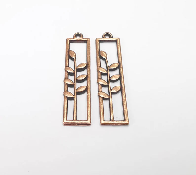 Wheat ear Leaves Plant Charms Antique Copper Plated DIY Charms, Dangle Earring Component (33x8mm) G28192