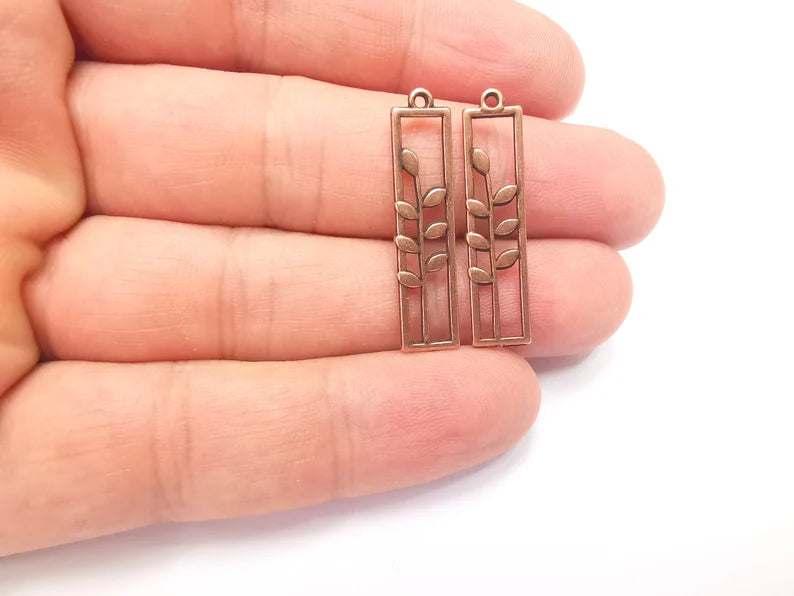Wheat ear Leaves Plant Charms Antique Copper Plated DIY Charms, Dangle Earring Component (33x8mm) G28192