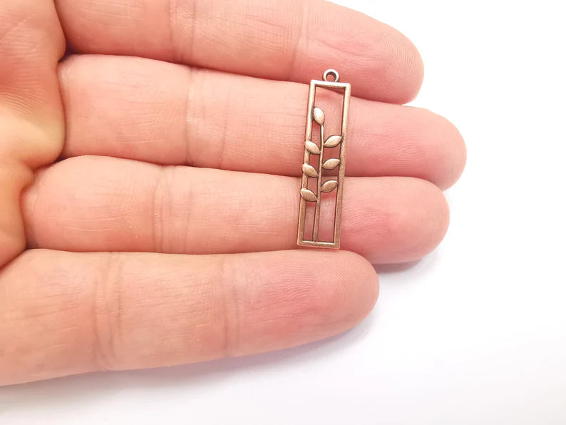 Wheat ear Leaves Plant Charms Antique Copper Plated DIY Charms, Dangle Earring Component (33x8mm) G28192