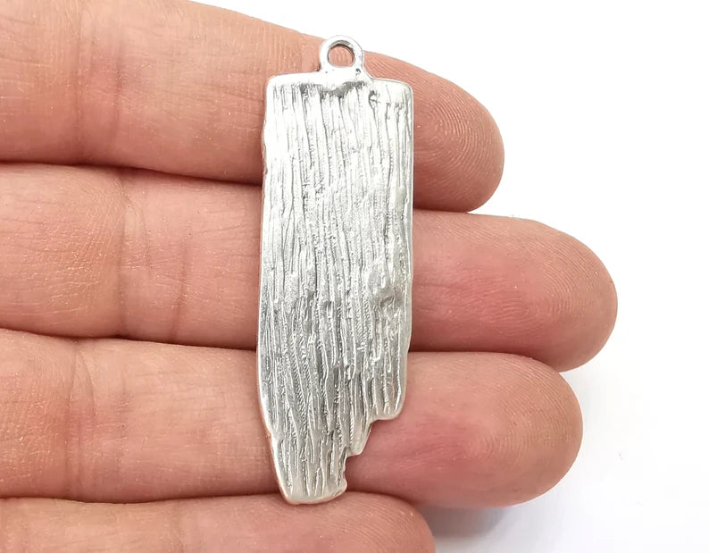Wood Bark Textured Charms Antique Silver Plated Charms (49x16mm) G28061