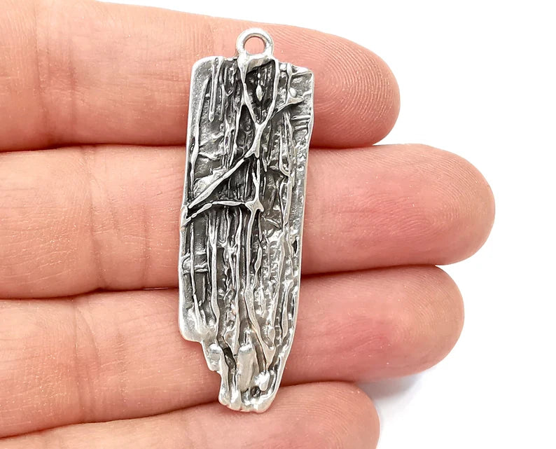 Wood Bark Textured Charms Antique Silver Plated Charms (49x16mm) G28061