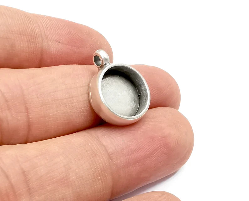 Round Pendant Blanks Resin Bezel Base Mosaic Mountings Antique Silver Plated (10mm Blank Size) G28196