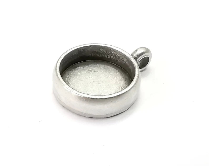 Round Pendant Blanks Resin Bezel Base Mosaic Mountings Antique Silver Plated (10mm Blank Size) G28196