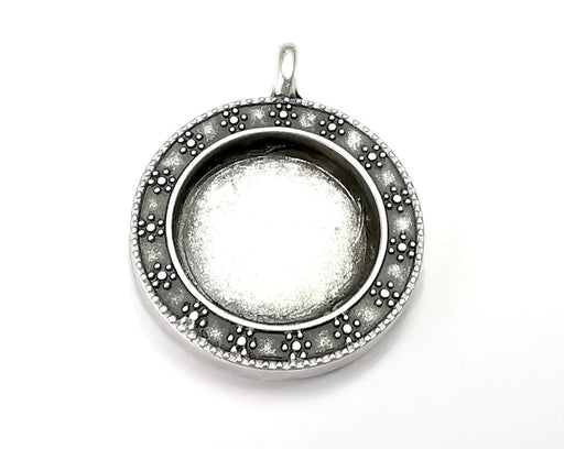 Ethnic Round Pendant Sun Blank Bezel Resin Mosaic Mountings Antique Silver Plated Charms (36x28mm)( 20 mm Bezel Inner Size) G28133