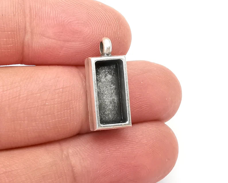 Rectangle Pendant Blanks Resin Bezel Base Mosaic Mountings Antique Silver Plated (21x9mm)( 14x6 mm Bezel Inner Size) G28100