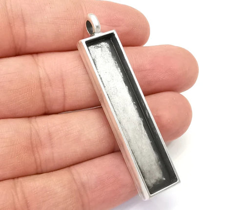 Rectangle Pendant Blanks, Resin Bezel Bases, Mosaic Mountings, Dry flower Frame, Polymer Clay base, Antique Silver Plated (50x10mm) G28104