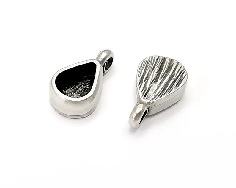 Drop Pear Pendant Blanks Resin Bezel Base Mosaic Mountings Antique Silver Plated (15x8mm) (8x6mm Blank Size) G28105