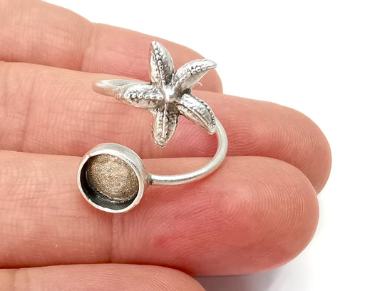 Starfish Ring Blanks, Resin Bezel Bases, Mosaic Mountings, Dry flower Frame, Insert Cabochon , Antique Silver Plated Brass (8mm) G28110