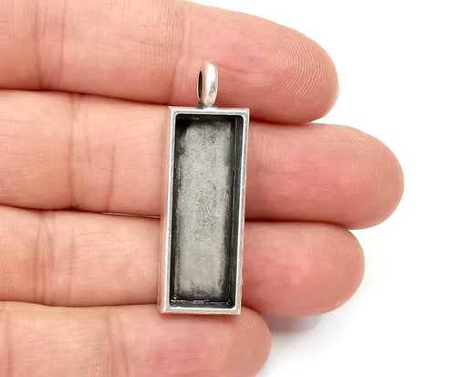 Rectangle Pendant Blanks, Resin Bezel Bases, Mosaic Mountings, Dry flower Frame, Polymer Clay base, Antique Silver Plated (30x10mm) G28120