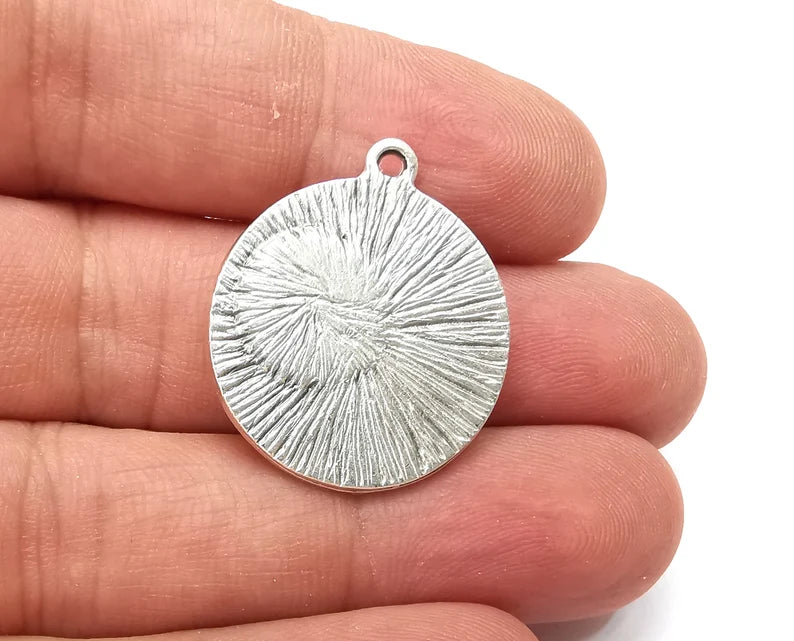 Fern Leaf Feather Charms Disc Silver Blank Bezel Pendant Antique Silver Plated (10mm Blank) G28127