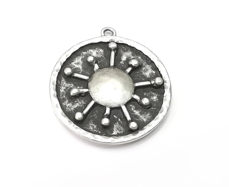 Sun Hammered Charms Pendant Antique Silver Plated (34x30mm) G28130