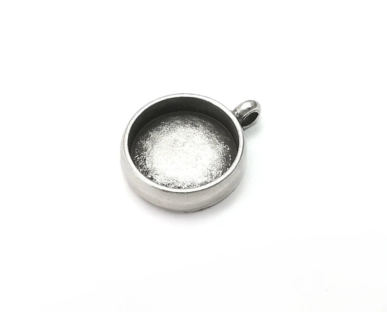 Round Pendant Blanks, Resin Bezel Bases, Mosaic Mountings, Dry flower Frame, Polymer Clay base, Antique Silver Plated (14mm) G28131
