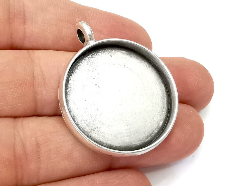 Round Pendant Blanks, Resin Bezel Bases, Mosaic Mountings, Dry flower Frame, Polymer Clay base, Antique Silver Plated (30mm) G28141