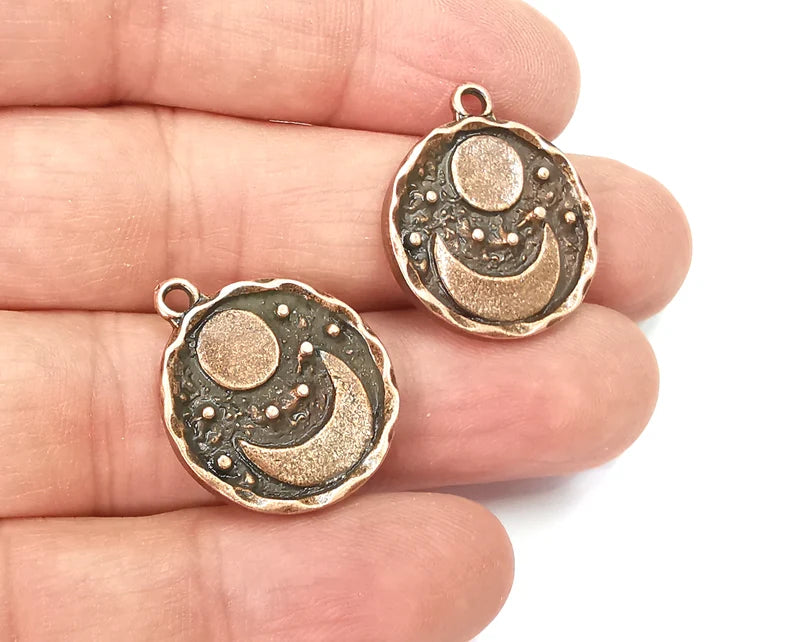 Crescent Moon Charms Sun and Moon Charms Crescent Stars Charms Moonrise Pendant Antique Copper Plated Charms (25x21mm) G28147