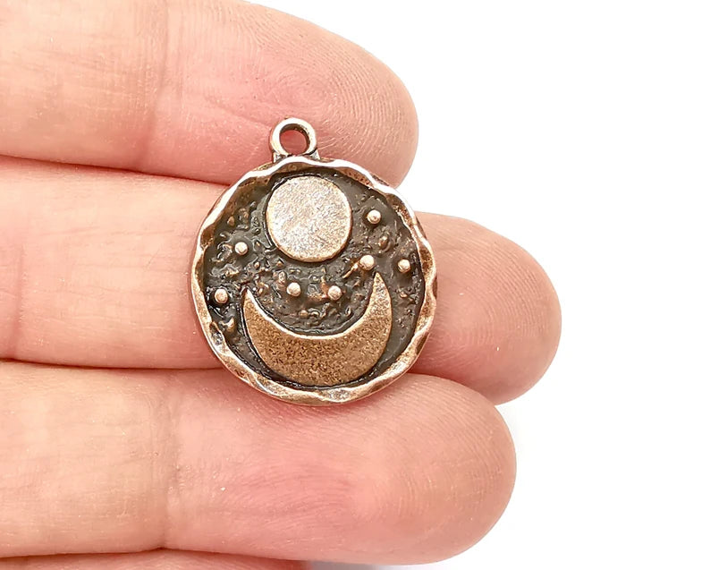 Crescent Moon Charms Sun and Moon Charms Crescent Stars Charms Moonrise Pendant Antique Copper Plated Charms (25x21mm) G28147