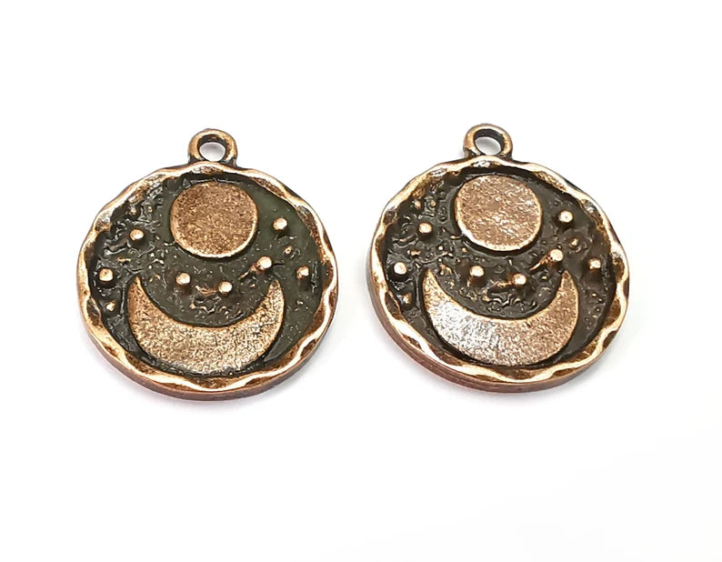 Crescent Moon Charms Sun and Moon Charms Crescent Stars Charms Moonrise Pendant Antique Copper Plated Charms (25x21mm) G28147
