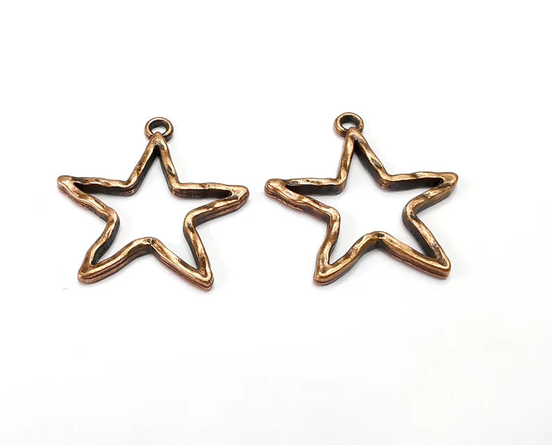 Star Hammered Charms Antique Copper Plated (27x25mm) G28154