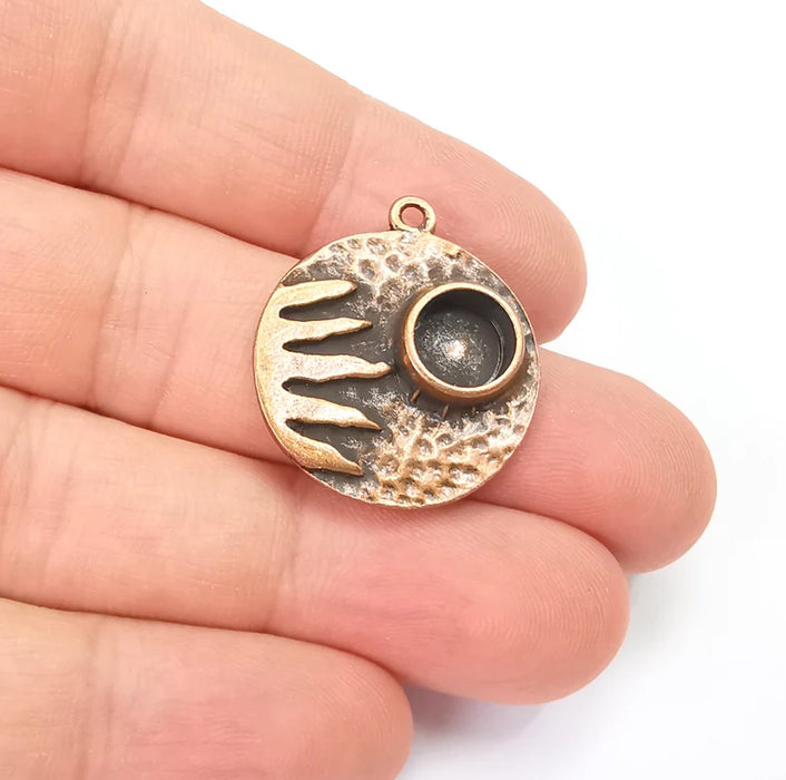 Sun and Moon Charms Blank Resin Bezel Mounting Cabochon Base Setting Antique Copper Plated (8mm Blank) G28163
