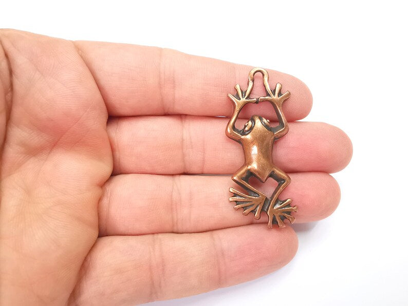 Frog Charms, Dangle Earring, DIY Charms, Antique Copper Plated Pendant (50x20mm) G28164