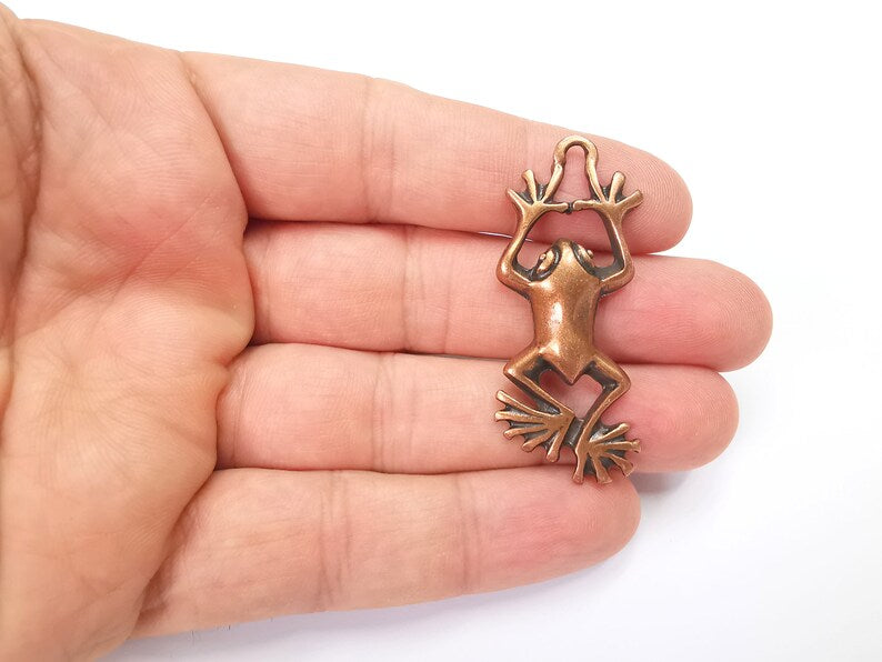 Frog Charms, Dangle Earring, DIY Charms, Antique Copper Plated Pendant (50x20mm) G28164