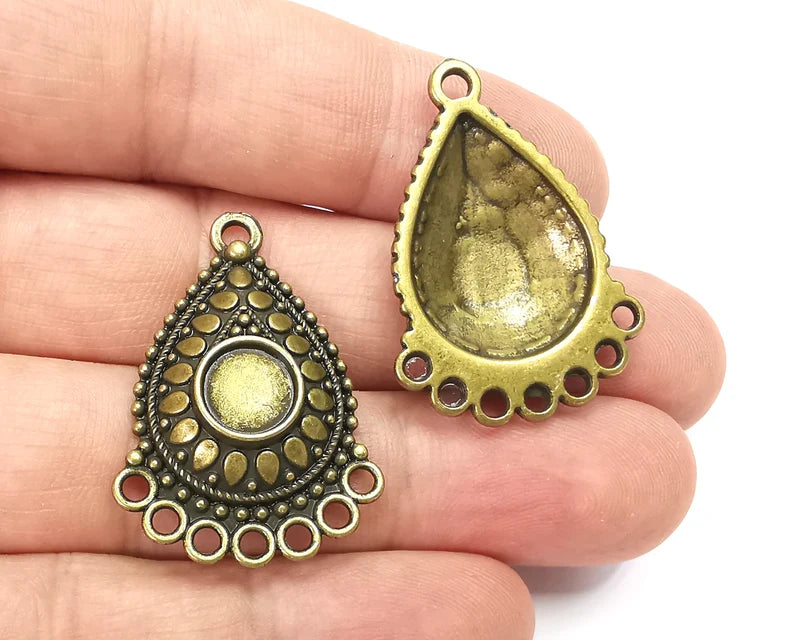 Drop Ethnic Charms Connector Loop Blank Resin Bezel Mounting Cabochon Base Setting Antique Bronze Plated (8mm Blank) G28168