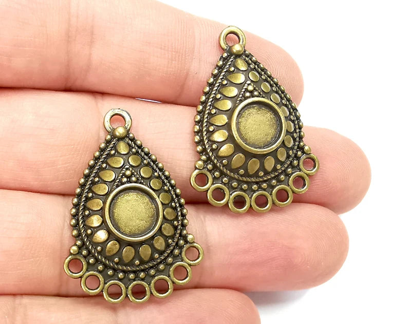 Drop Ethnic Charms Connector Loop Blank Resin Bezel Mounting Cabochon Base Setting Antique Bronze Plated (8mm Blank) G28168