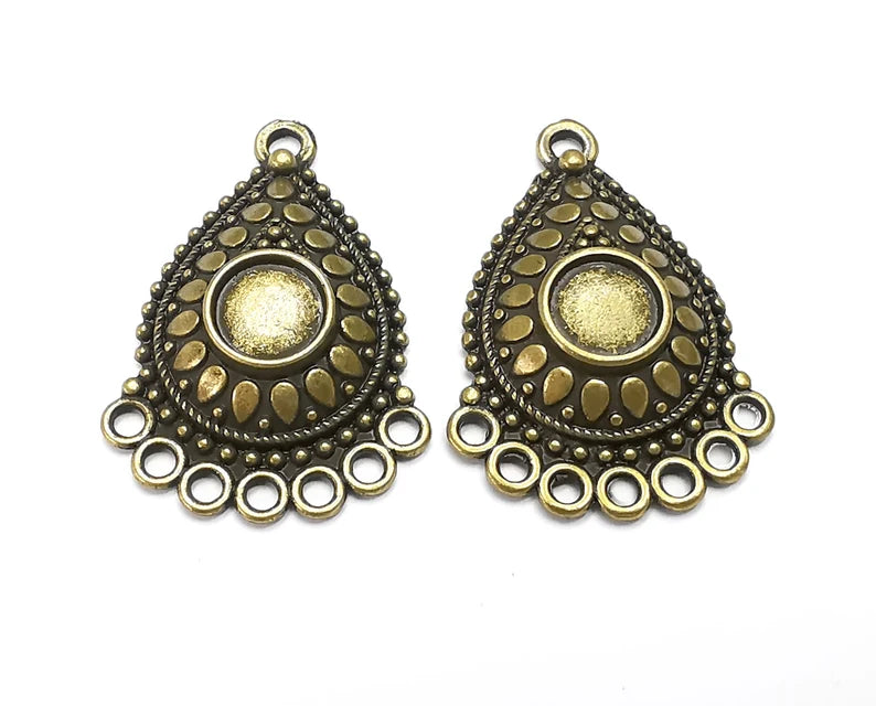 Drop Ethnic Charms Connector Loop Blank Resin Bezel Mounting Cabochon Base Setting Antique Bronze Plated (8mm Blank) G28168
