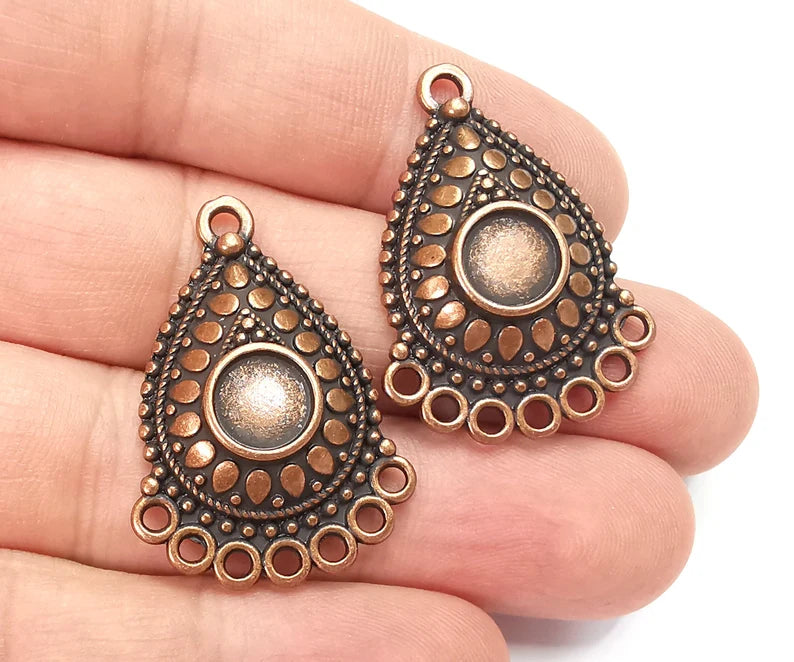 Drop Ethnic Charms Connector Loop Blank Resin Bezel Mounting Cabochon Base Setting Antique Copper Plated (8mm Blank) G28170