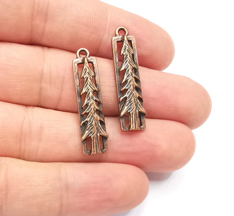 Tree Charms Antique Copper Plated Pine Tree DIY Charms, Dangle Earring Component (34x9mm) G28176