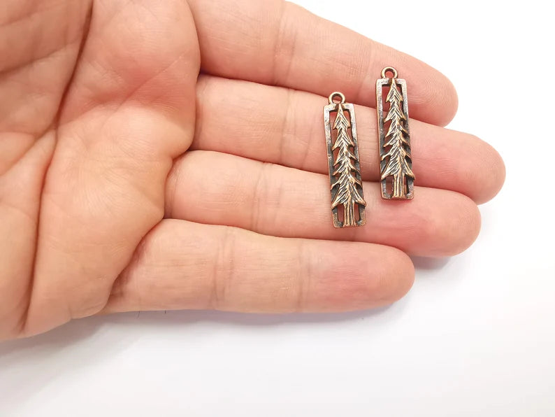 Tree Charms Antique Copper Plated Pine Tree DIY Charms, Dangle Earring Component (34x9mm) G28176