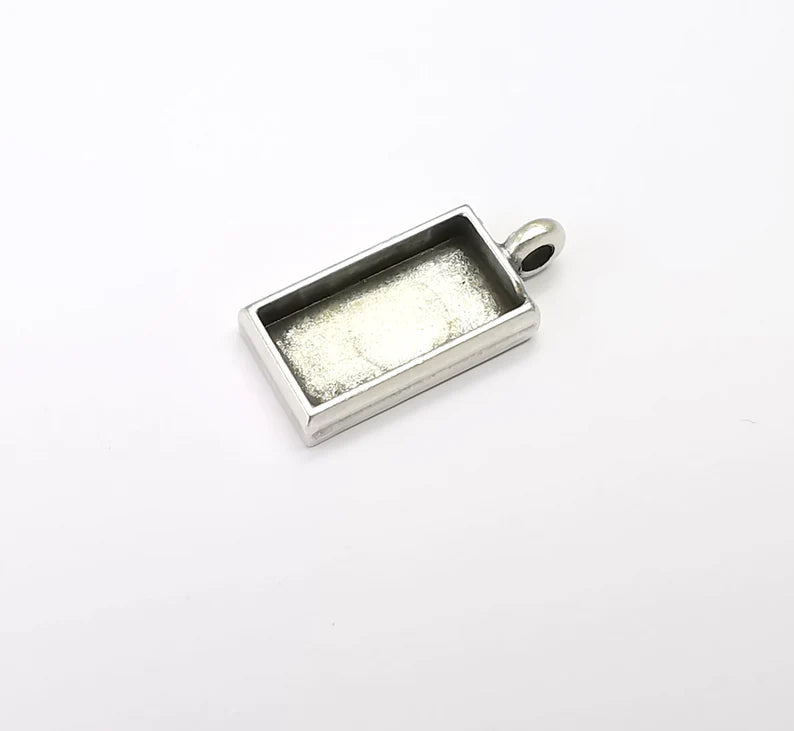 Rectangle Pendant Blanks, Resin Bezel Bases, Mosaic Mountings, Dry flower Frame, Polymer Clay base, Antique Silver Plated (20x10mm) G28178