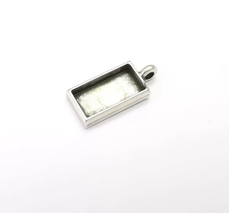 Rectangle Pendant Blanks, Resin Bezel Bases, Mosaic Mountings, Dry flower Frame, Polymer Clay base, Antique Silver Plated (20x10mm) G28178