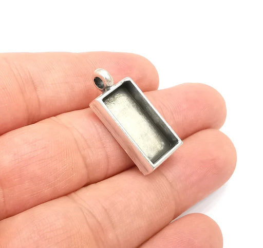 Rectangle Pendant Blanks, Resin Bezel Bases, Mosaic Mountings, Dry flower Frame, Polymer Clay base, Antique Silver Plated (20x10mm) G28178
