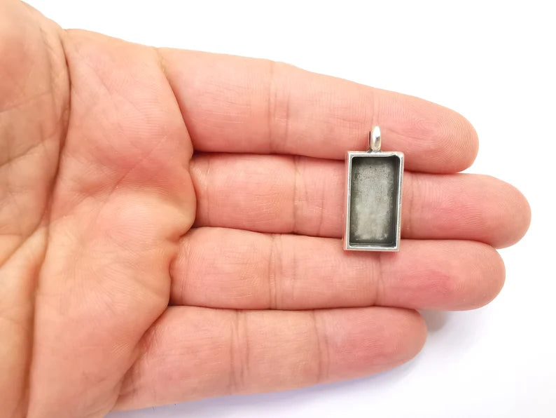 Rectangle Pendant Blanks, Resin Bezel Bases, Mosaic Mountings, Dry flower Frame, Polymer Clay base, Antique Silver Plated (20x10mm) G28178