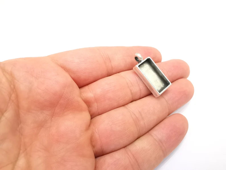 Rectangle Pendant Blanks, Resin Bezel Bases, Mosaic Mountings, Dry flower Frame, Polymer Clay base, Antique Silver Plated (20x10mm) G28178