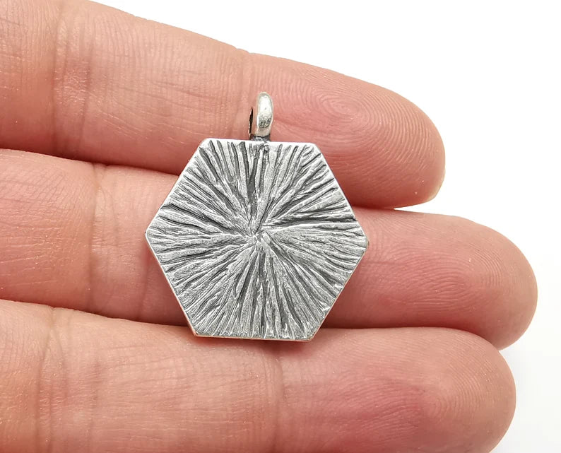 Hexagonal Pendant Blanks, Resin Bezel Bases, Mosaic Mountings, Dry flower Frame, Polymer Clay base, Antique Silver Plated (20mm) G28179