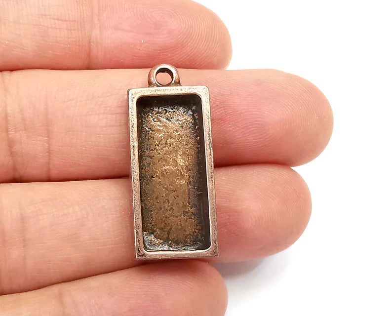 Rectangle Pendant Blanks, Resin Bezel Bases, Mosaic Mountings, Dry flower Frame, Polymer Clay base, Antique Copper Plated (25x10mm) G28180