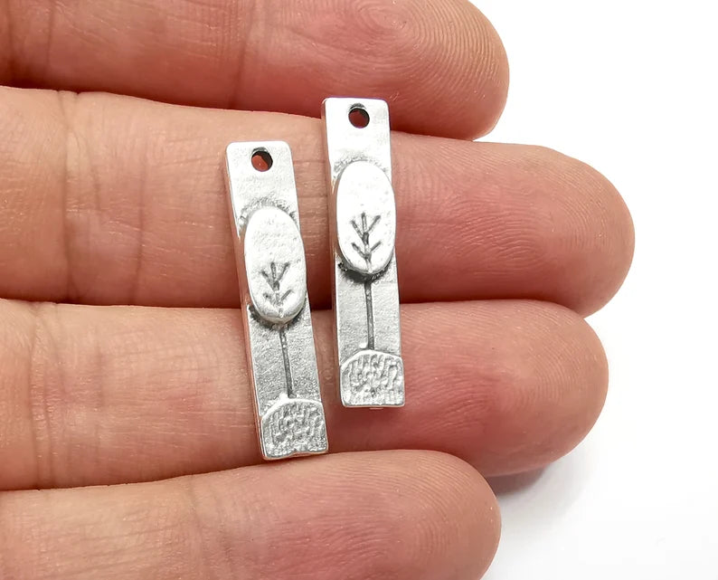 Tree Charms, Antique Silver Plated Sapling (29x6mm) G28182