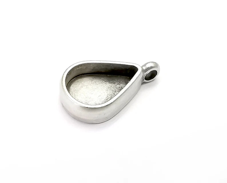 Drop Pear Pendant Blanks Resin Bezel Base Mosaic Mountings Antique Silver Plated (14x10mm Blank Size) G28185