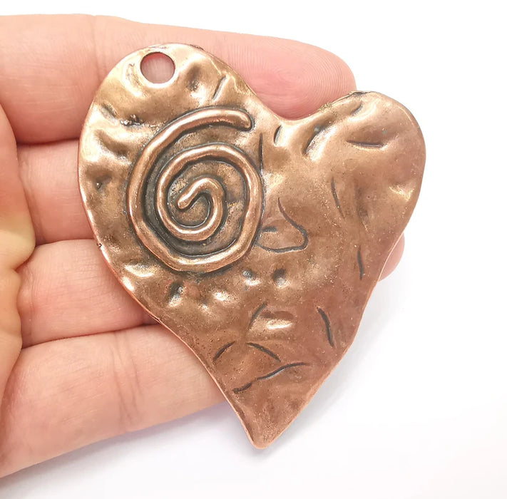 Spiral Heart Pendant, Antique Copper Plated Large Pendant (70x67mm) G28187