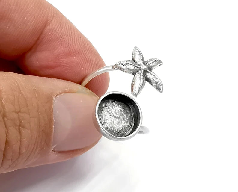 Starfish Ring Blanks, Resin Bezel Bases, Mosaic Mountings, Dry flower Frame, Insert Cabochon , Antique Silver Plated Brass (10mm) G28188