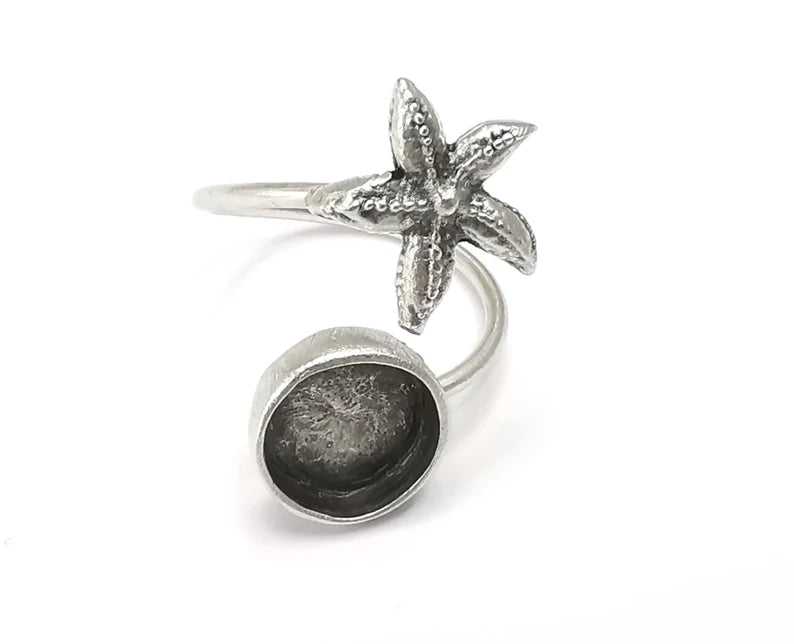 Starfish Ring Blanks, Resin Bezel Bases, Mosaic Mountings, Dry flower Frame, Insert Cabochon , Antique Silver Plated Brass (10mm) G28188