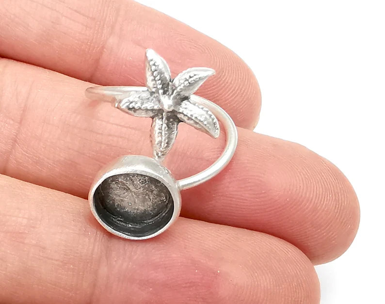 Starfish Ring Blanks, Resin Bezel Bases, Mosaic Mountings, Dry flower Frame, Insert Cabochon , Antique Silver Plated Brass (10mm) G28188