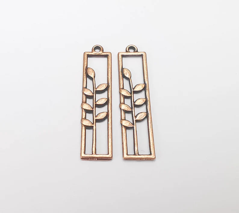 Wheat ear Leaves Plant Charms Antique Copper Plated DIY Charms, Dangle Earring Component (33x8mm) G28192