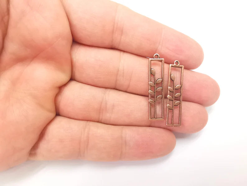 Wheat ear Leaves Plant Charms Antique Copper Plated DIY Charms, Dangle Earring Component (33x8mm) G28192