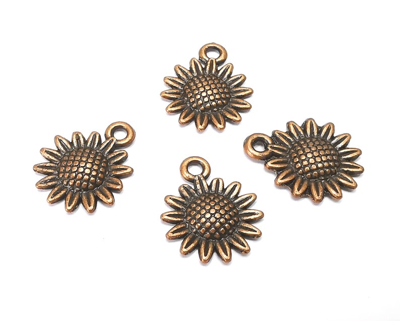 Sunflower Charms Daisy Flower Round Charms Antique Copper Plated Charms (18x15mm) G28357