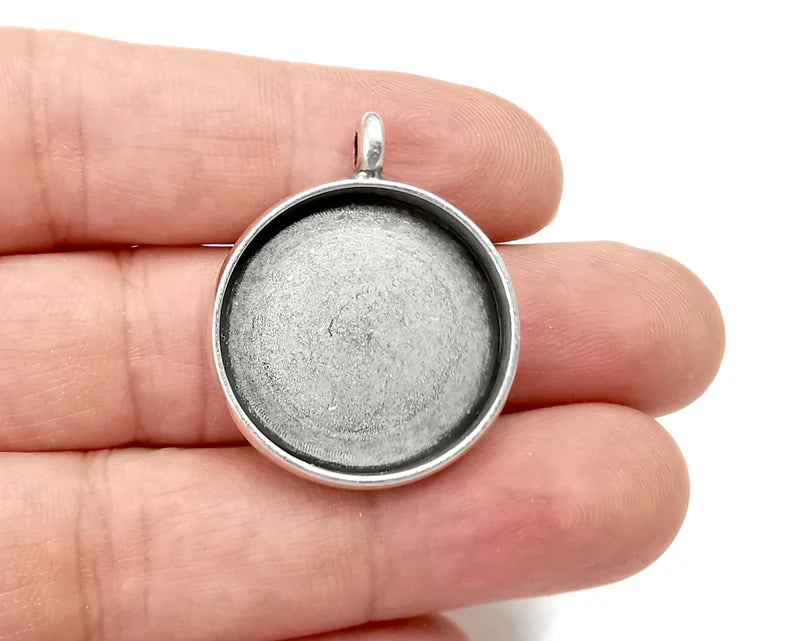 Round Pendant Blanks, Resin Bezel Bases, Mosaic Mountings, Dry flower Frame, Polymer Clay base, Antique Silver Plated (25mm) G28109