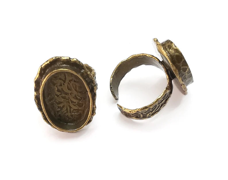 Oval Ring Blank Setting inlay Blank Mosaic Bezel Base Cabochon Mountings Antique Bronze Plated Brass (18x13mm Blank ) G28198