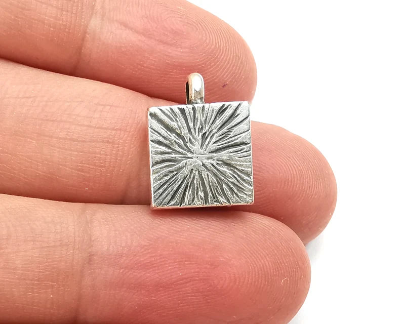 Square Pendant Blanks Resin Bezel Base Mosaic Mountings Antique Silver Plated (10mm Blank Size) G28199