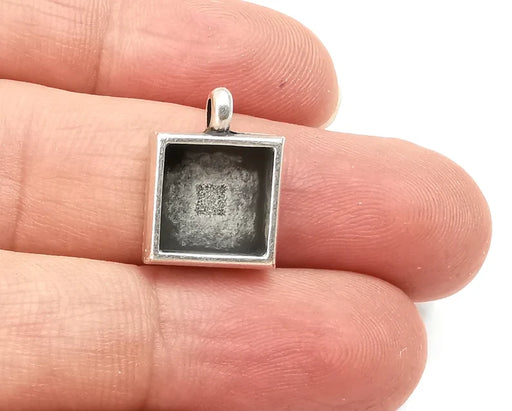 Square Pendant Blanks Resin Bezel Base Mosaic Mountings Antique Silver Plated (10mm Blank Size) G28199